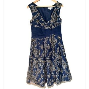 Coldwater Creek dress tulle bead‎ & sequins detail lined size 8 blue & gold